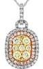 .89CT WHITE & FANCY YELLOW DIAMOND 14KT TRI COLOR GOLD OVAL DOUBLE HALO PENDANT