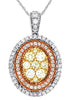 1.04CT WHITE & FANCY YELLOW DIAMOND 14KT TRI COLOR GOLD OVAL DOUBLE HALO PENDANT