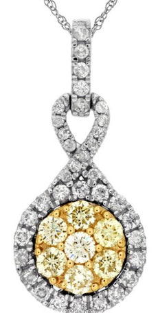 .59CT WHITE & FANCY YELLOW DIAMOND 14K TWO TONE GOLD 3D CLUSTER INFINITY PENDANT