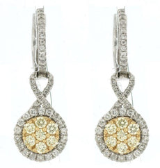 1.22CT WHITE & CANARY DIAMOND 14KT 2 TONE GOLD CLUSTER INFINITY HANGING EARRINGS