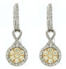 1.22CT WHITE & CANARY DIAMOND 14KT 2 TONE GOLD CLUSTER INFINITY HANGING EARRINGS