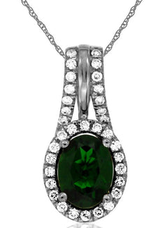 1.54CT DIAMOND & AAA GREEN GARNET 14KT WHITE GOLD OVAL & ROUND FLOATING PENDANT