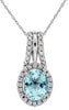 1.34CT DIAMOND & AQUAMARINE 14K WHITE GOLD 3D OVAL & ROUND HALO FLOATING PENDANT