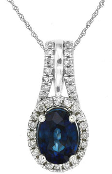 1.74CT DIAMOND & AAA SAPPHIRE 14KT WHITE GOLD OVAL & ROUND HALO FLOATING PENDANT