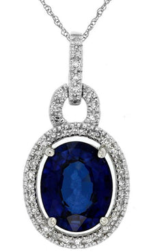 3.16CT DIAMOND & AAA SAPPHIRE 14KT WHITE GOLD 3D OVAL LOVE KNOT FLOATING PENDANT