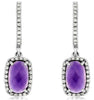 2.11CT DIAMOND & AAA AMETHYST 14K WHITE GOLD 3D CUSHION & ROUND HANGING EARRINGS
