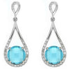 2.42CT DIAMOND & AAA BLUE TOPAZ 14KT WHITE GOLD ROUND TEAR DROP HANGING EARRINGS
