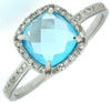 2.0CT DIAMOND & AAA BLUE TOPAZ 14KT WHITE GOLD 3D CUSHION & ROUND HALO FUN RING