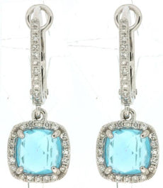 2.55CT DIAMOND & AAA BLUE TOPAZ 14KT WHITE GOLD 3D HALO CLIP ON HANGING EARRINGS