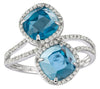 ESTATE LARGE 3.27CT DIAMOND & AAA BLUE TOPAZ 14KT WHITE GOLD 3D CRISS CROSS RING
