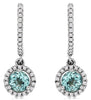 0.89CT DIAMOND & AAA AQUAMARINE 14KT WHITE GOLD 3D CLASSIC HALO HANGING EARRINGS