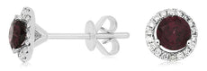 1.04CT DIAMOND & AAA RHODOLITE 14K WHITE GOLD CLASSIC HALO MARTINI STUD EARRINGS