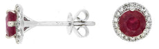 ESTATE .94CT DIAMOND & AAA RUBY 14KT WHITE GOLD ROUND HALO MARTINI STUD EARRINGS