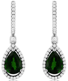 2.72CT DIAMOND & AAA GREEN GARNET 14KT WHITE GOLD TEAR DROP HANGING EARRINGS