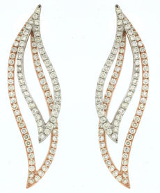 ESTATE .93CT DIAMOND 14KT 2 TONE GOLD 3D CLASSIC DOUBLE LEAF HANGING EARRINGS