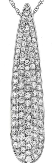 1.64CT DIAMOND 14KT WHITE GOLD ELONGATED CLASSIC PAVE TEAR DROP FLOATING PENDANT