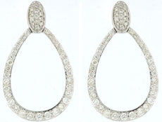 ESTATE .97CT DIAMOND 14KT WHITE GOLD 3D CLASSIC OPEN TEAR DROP HANGING EARRINGS