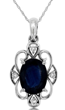 1.44CT DIAMOND & AAA SAPPHIRE 14K WHITE GOLD 3D FLOWER FILIGREE FLOATING PENDANT