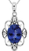 1.34CT DIAMOND & AAA TANZANITE 14KT WHITE GOLD OVAL & ROUND FLOWER LOVE PENDANT
