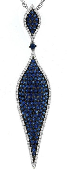 3.70CT DIAMOND & AAA SAPPHIRE 14KT WHITE GOLD 3D LEAF TEAR DROP FLOATING PENDANT