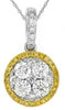 1.17CT WHITE & FANCY YELLOW DIAMOND 14K WHITE GOLD CLUSTER HALO FLOATING PENDANT