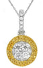 ESTATE .74CT WHITE & FANCY YELLOW DIAMOND 14KT 2 TONE GOLD CLUSTER ROUND PENDANT