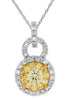 .64CT WHITE & FANCY YELLOW DIAMOND 14K 2 TONE GOLD CLUSTER LOCK FLOATING PENDANT