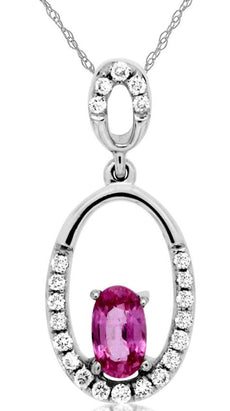 .40CT DIAMOND & AAA PINK SAPPHIRE 14KT WHITE GOLD OVAL & ROUND FLOATING PENDANT