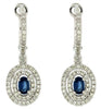 1.15CT DIAMOND AAA SAPPHIRE 14K WHITE GOLD OVAL & ROUND CLIP ON HANGING EARRINGS