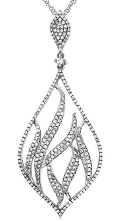 1.03CT DIAMOND 14KT WHITE GOLD 3D CLASSIC MULTI LEAF TEAR DROP FLOATING PENDANT