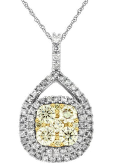 .95CT WHITE & FANCY YELLOW DIAMOND 14KT 2 TONE GOLD 3D CLUSTER TEAR DROP PENDANT