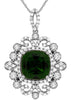 2.72CT DIAMOND & AAA GREEN GARNET 14K WHITE GOLD CUSHION FILIGREE FLOWER PENDANT