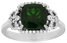 2.35CT DIAMOND & AAA GREEN GARNET 14K WHITE GOLD CUSHION & ROUND FRIENDSHIP RING