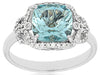 LARGE 2.10CT DIAMOND & AQUAMARINE 14K WHITE GOLD CUSHION & ROUND ENGAGEMENT RING