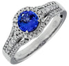 ESTATE .95CT DIAMOND & AAA TANZANITE 14KT WHITE GOLD ROUND HALO ENGAGEMENT RING