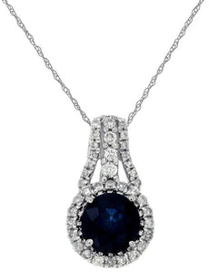 1.0CT DIAMOND & AAA SAPPHIRE 14KT WHITE GOLD CLASSIC ROUND HALO FLOATING PENDANT
