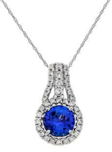 .82CT DIAMOND & AAA TANZANITE 14K WHITE GOLD CLASSIC ROUND HALO FLOATING PENDANT