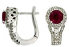 1.29CT DIAMOND & AAA RUBY 14KT WHITE GOLD ROUND HALO LEVERBACK HANGING EARRINGS