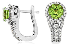 1.35CT DIAMOND & AAA PERIDOT 14K WHITE GOLD FLOWER LIVER BACK HANGING EARRINGS