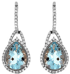 ESTATE 3.5CT DIAMOND & AAA AQUAMARINE 14K WHITE GOLD PEAR SHAPE HANGING EARRINGS
