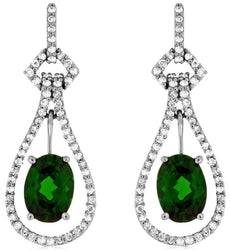 2.24CT DIAMOND & AAA GREEN GARNET 14K WHITE GOLD OVAL TEAR DROP HANGING EARRINGS