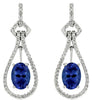 2.04CT DIAMOND & AAA TANZANITE 14KT WHITE GOLD OVAL TEAR DROP HANGING EARRINGS