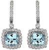 4.18CT DIAMOND & AAA AQUAMARINE 14K WHITE GOLD CUSHION FILIGREE HANGING EARRINGS