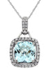1.99CT DIAMOND & AAA AQUAMARINE 14KT WHITE GOLD 3D CUSHION & ROUND HALO PENDANT