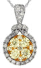 .82CT WHITE & FANCY YELLOW DIAMOND 14K WHITE GOLD CLUSTER ROUND FLOATING PENDANT