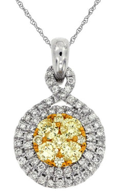 .95CT WHITE & FANCY YELLOW DIAMOND 14KT WHITE GOLD CLUSTER INFINITY LOVE PENDANT