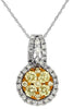 .84CT WHITE & FANCY YELLOW DIAMOND 14KT WHITE GOLD CLUSTER LOVE FLOATING PENDANT