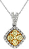 .82CT WHITE & FANCY YELLOW DIAMOND 14KT 2 TONE GOLD CLUSTER SQUARE HALO PENDANT