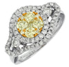 1.09CT WHITE & FANCY YELLOW DIAMOND 14KT WHITE GOLD 3D CLUSTER FLOWER FUN RING
