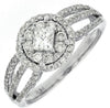 ESTATE .72CT DIAMOND 14KT WHITE GOLD 3D PRINCESS & ROUND FLOWER ENGAGEMENT RING